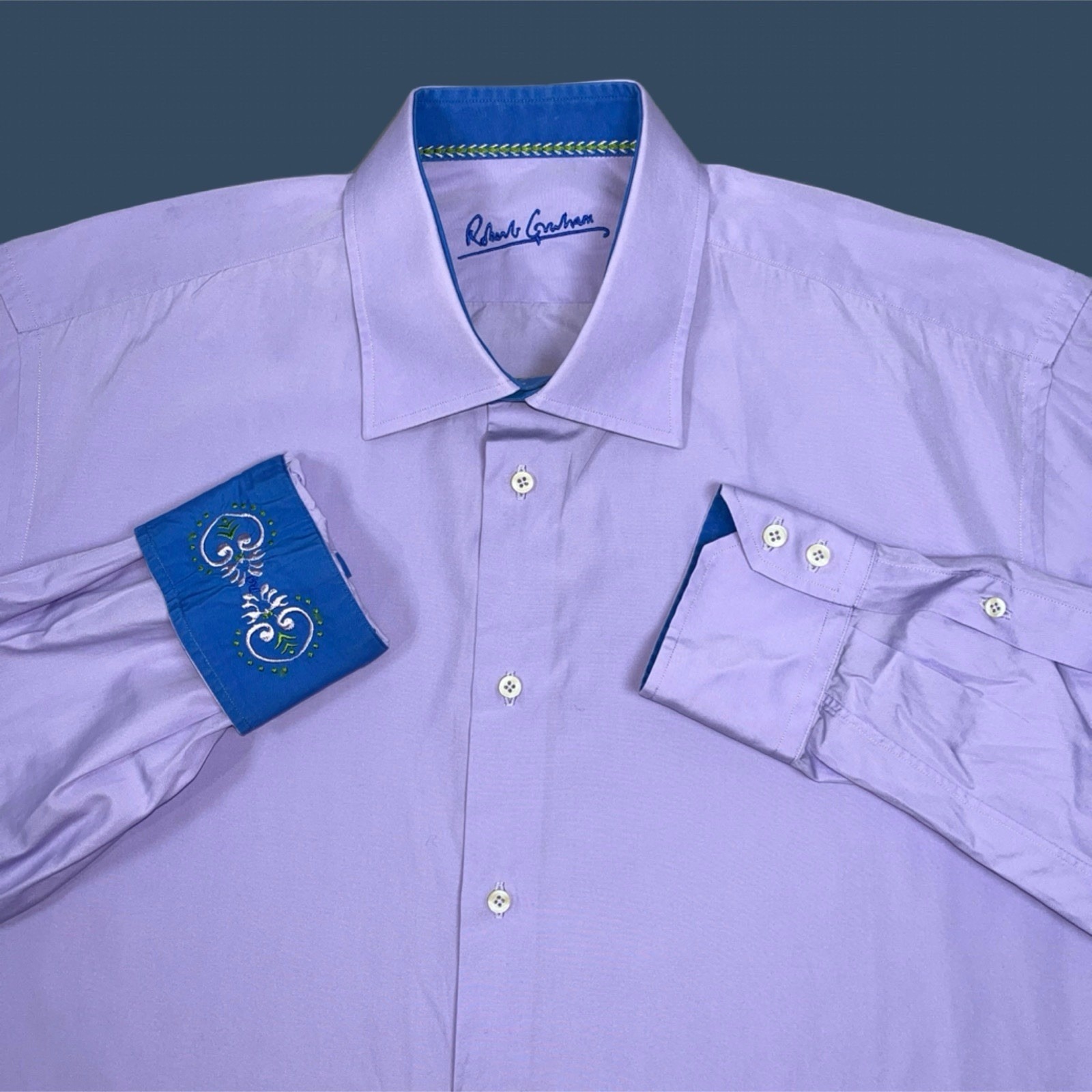 Robert Graham Button-Up Long Sleeve Flip Cuffs Shirt Lavender 44 17 1/2 Xl